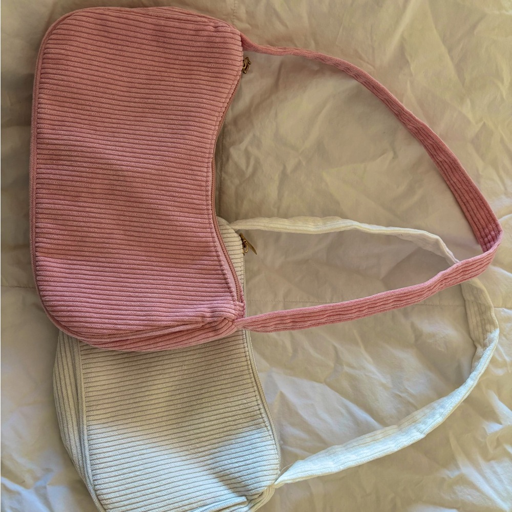 Pink and white ribbed mini bags